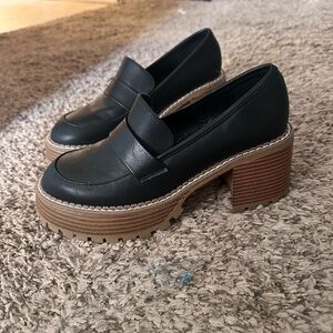 Black Chunky Heel Loafers